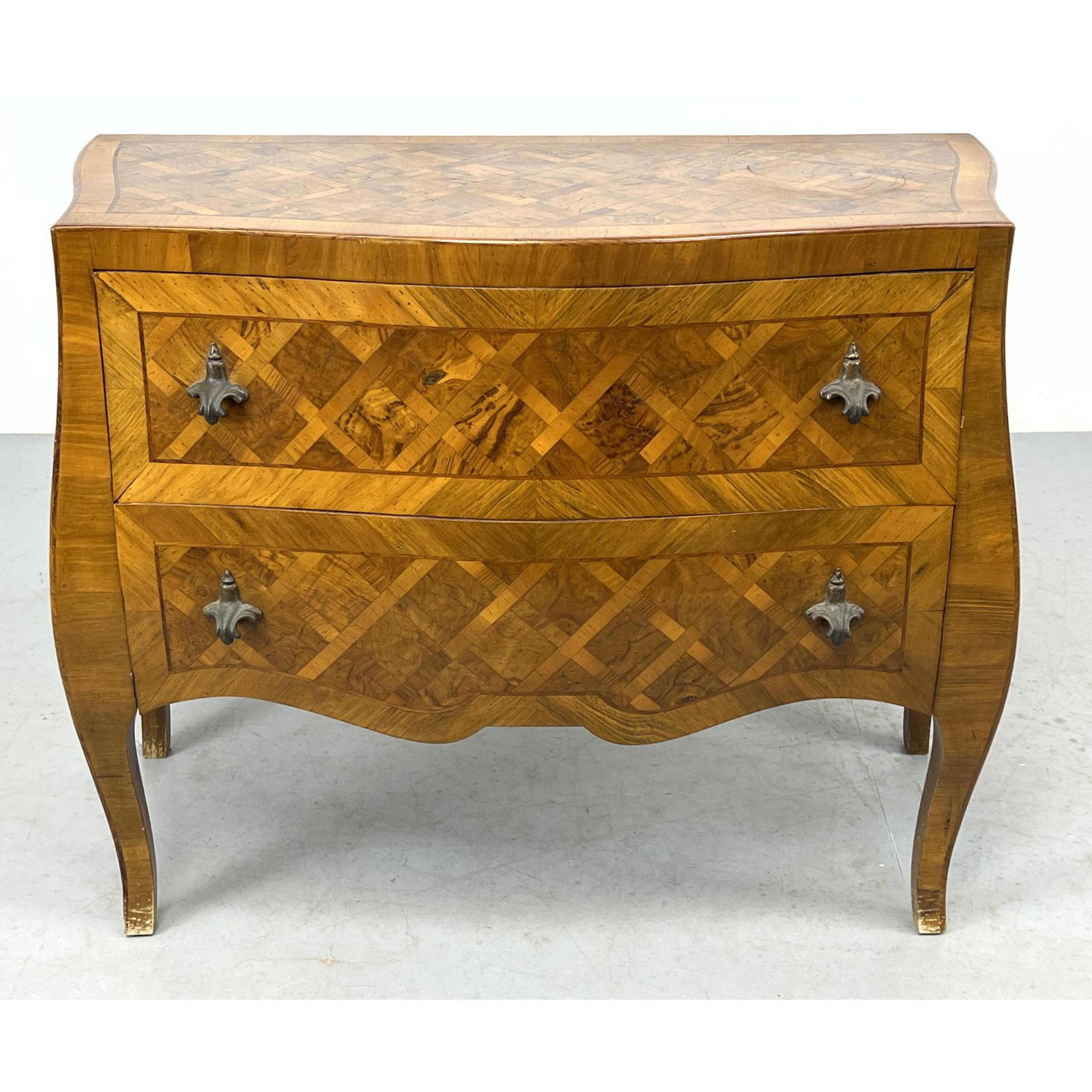Italian Parquetry Two Drawer Bombe Chest Cabinet. (1 of 10)