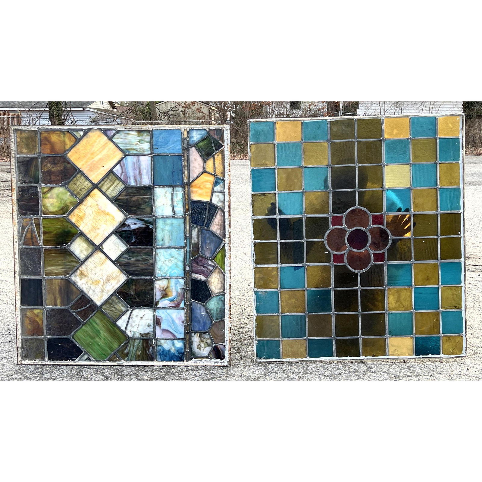 2pc Stained Leaded Glass Windows. Vintage. Stained and Slag Glass (1 of 10)