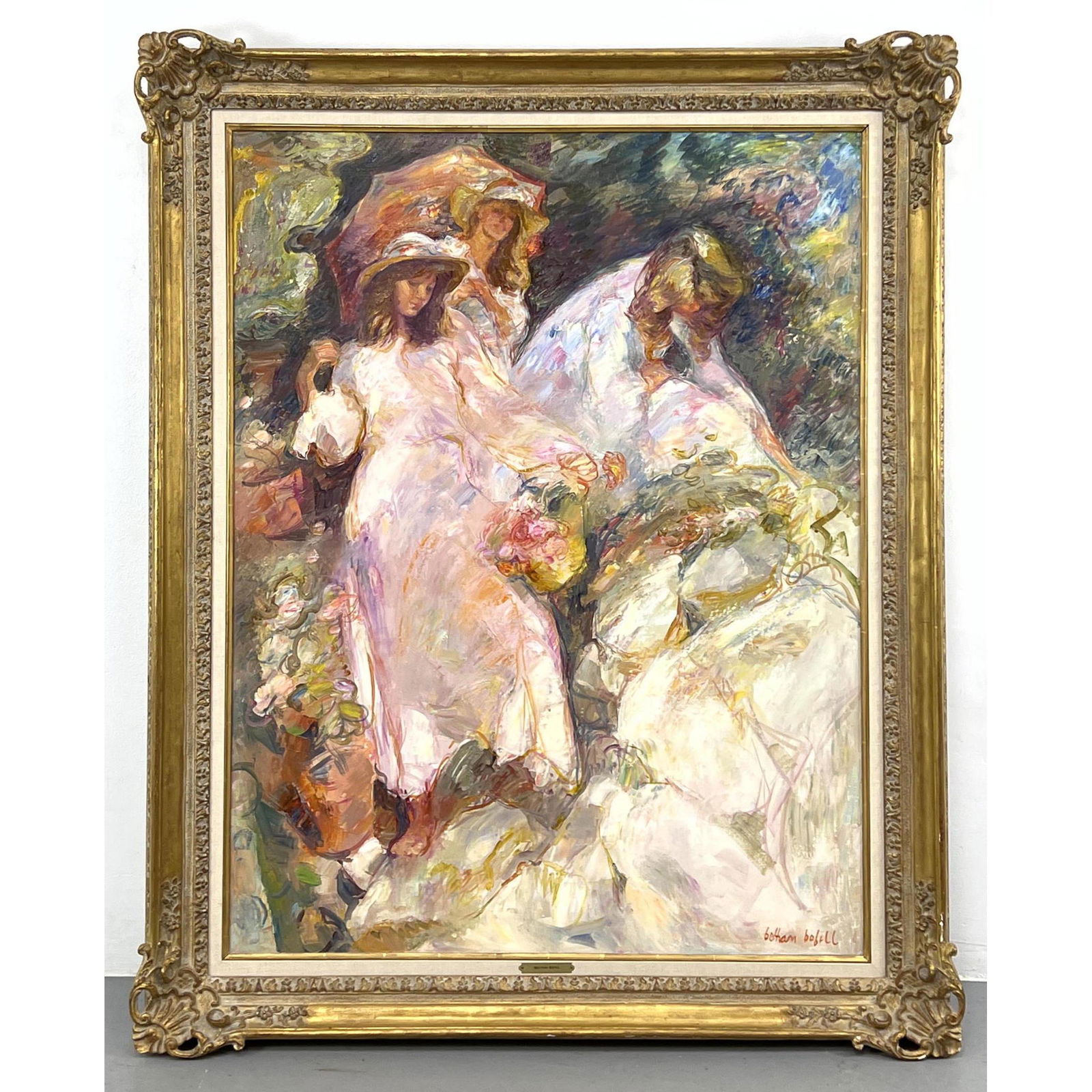 Large Joan Beltran Bofill Impressionist Painting. Three Young Women walking outside. Signed on Canva (1 of 9)