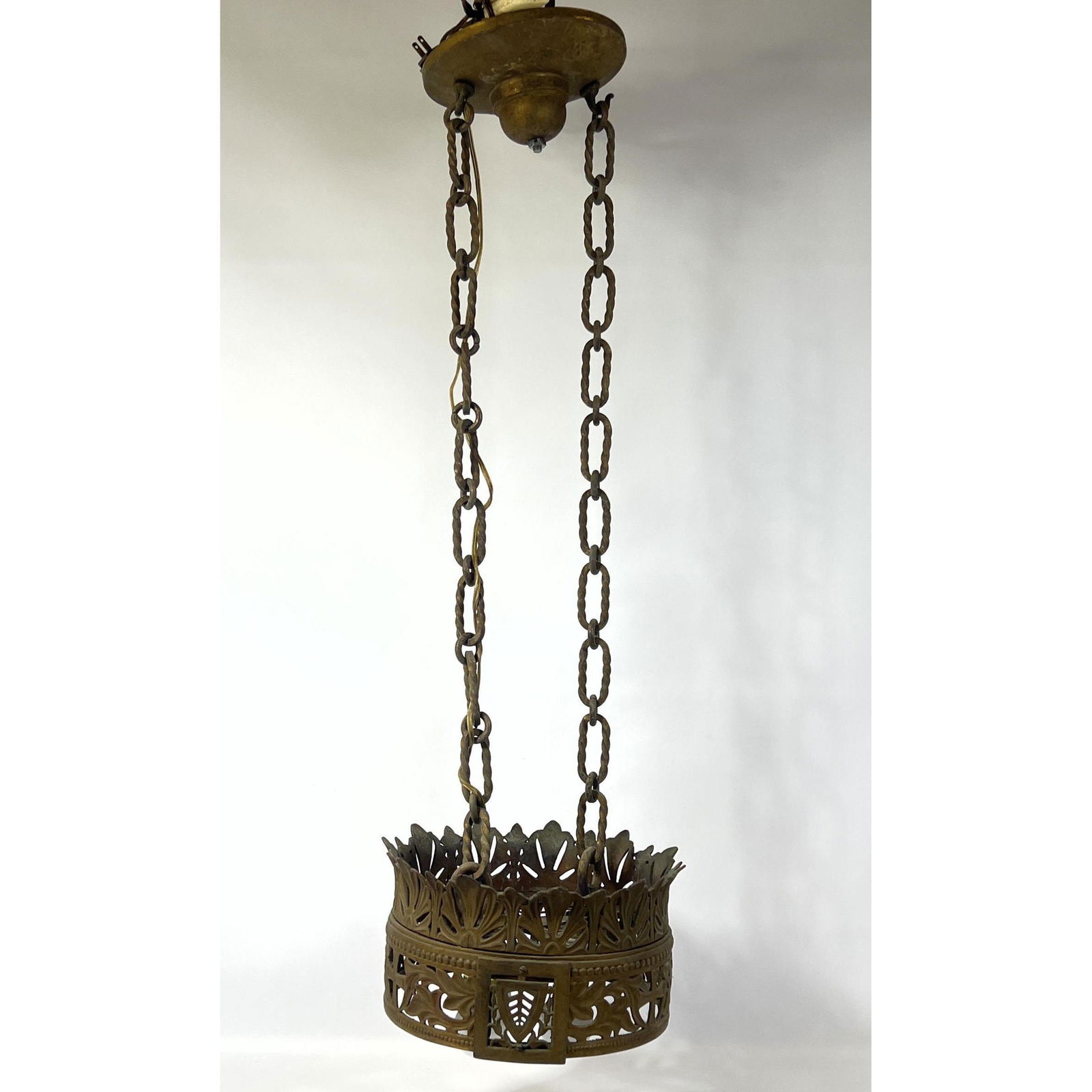 Vintage Brass Hanging Chandelier. Foliate Design.