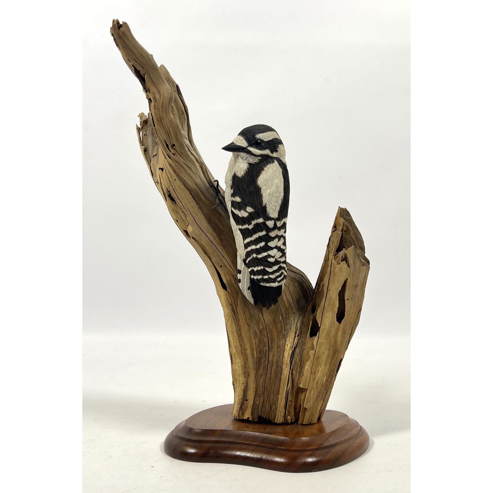 J. BROCKWAY Hand Carved Wood Woodpecker Sculpture. Detailed, well carved and painted bird mounted on (1 of 8)
