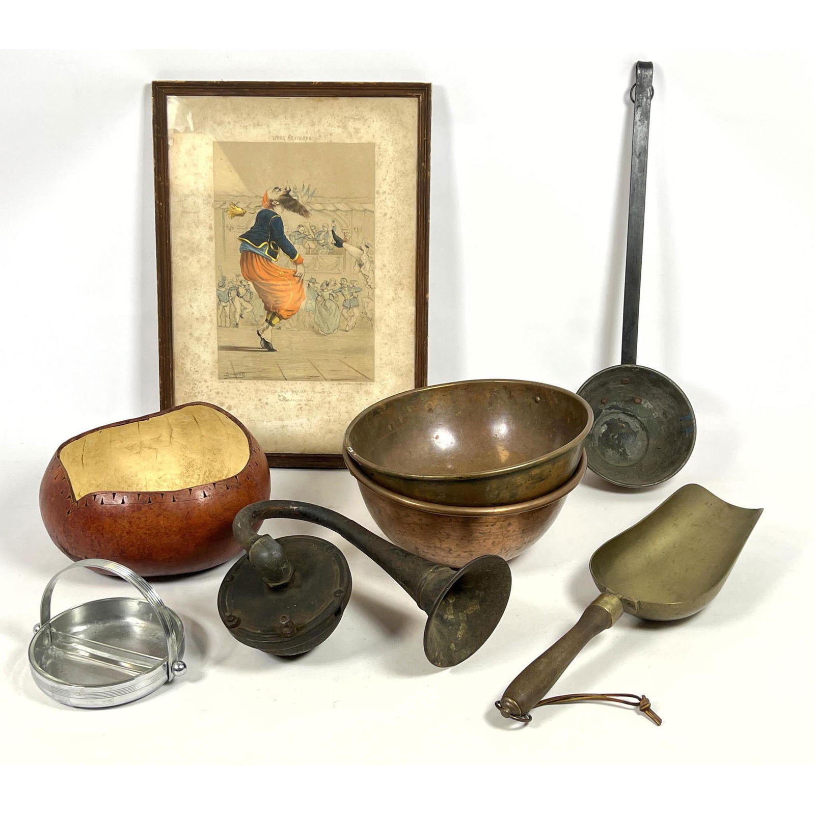 Mixed shelf Lot. Copper, Horn, Scoop, Print. (1 of 17)