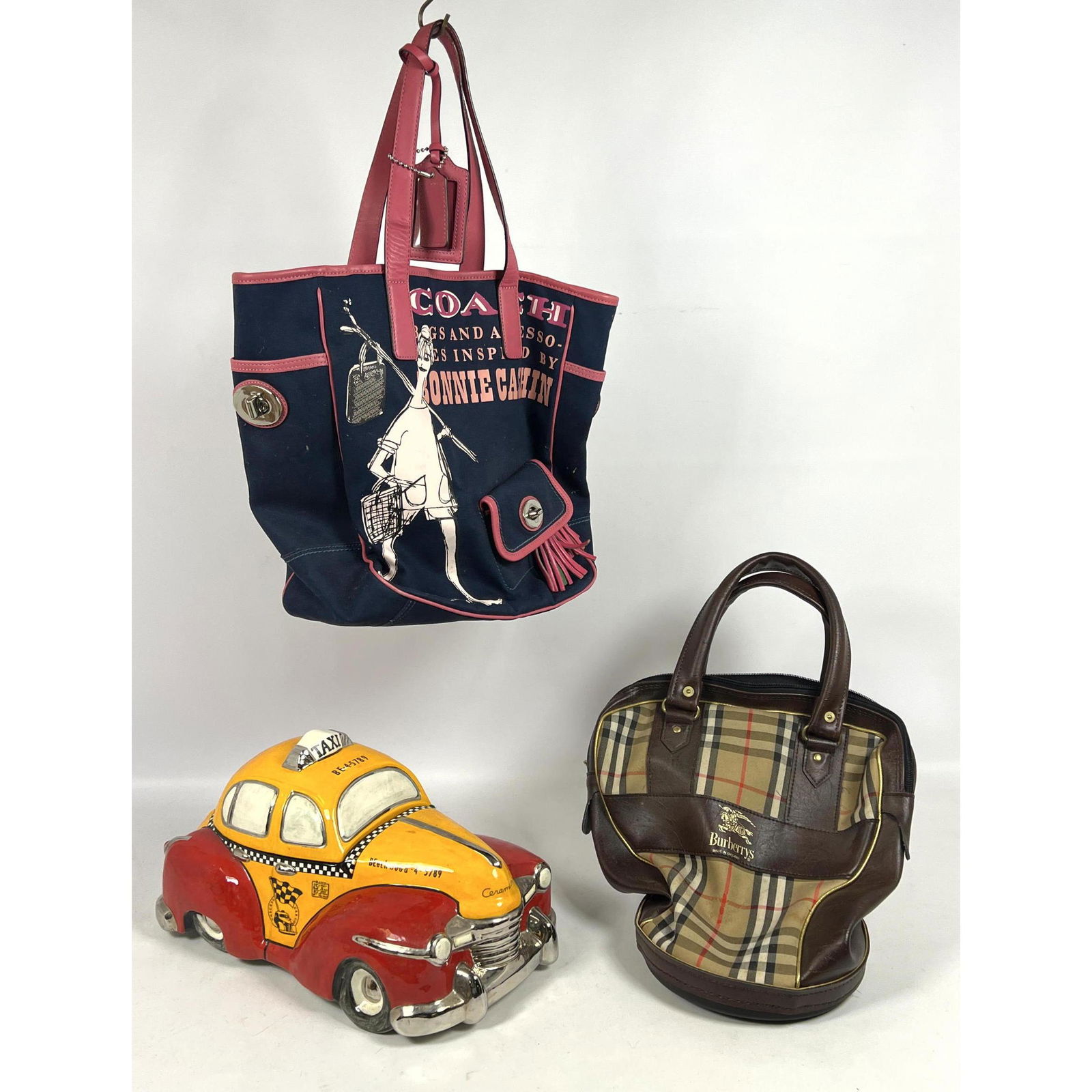 Kitsch Lot. Coach Bag, 1993 H Cavanagh Ceramicar Cookie Jar. Burberry Bag. (1 of 18)
