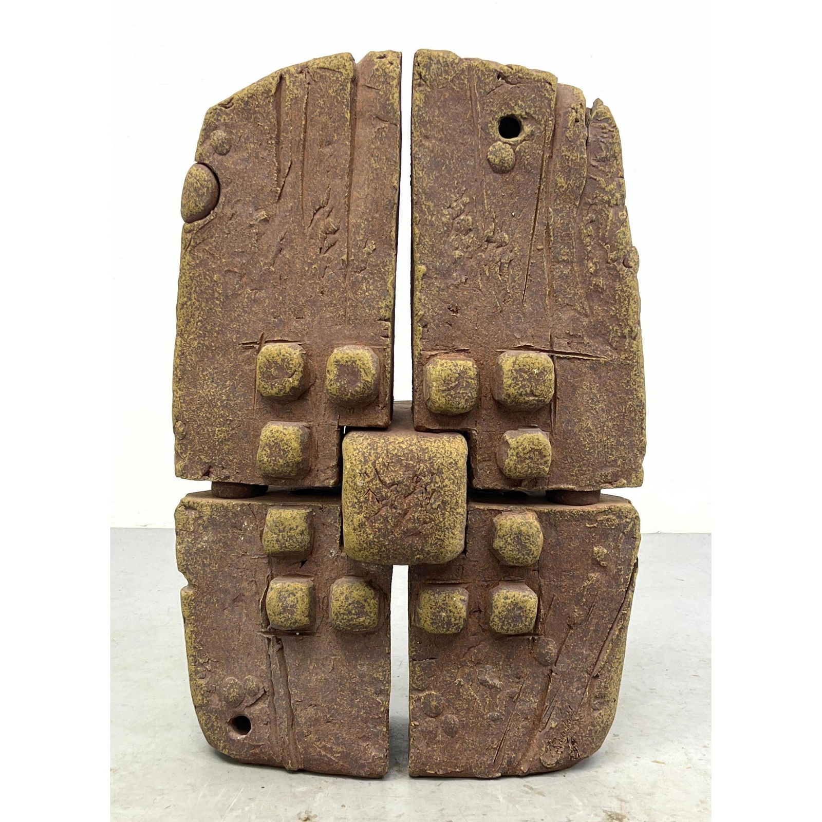 Large TED RANDALL 4 Part Ceramic Modernist Abstract Sculpture. T. RANDALL, Signed. Natural Red Clay (1 of 8)