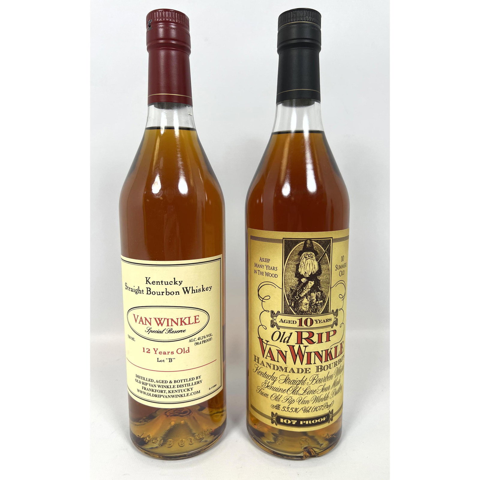 2 Bottles. Old Rip Van Winkle Aged 10 Years, Van Winkle Aged 12 Years Lot B. Kentucky Bourbon Whiske (1 of 9)