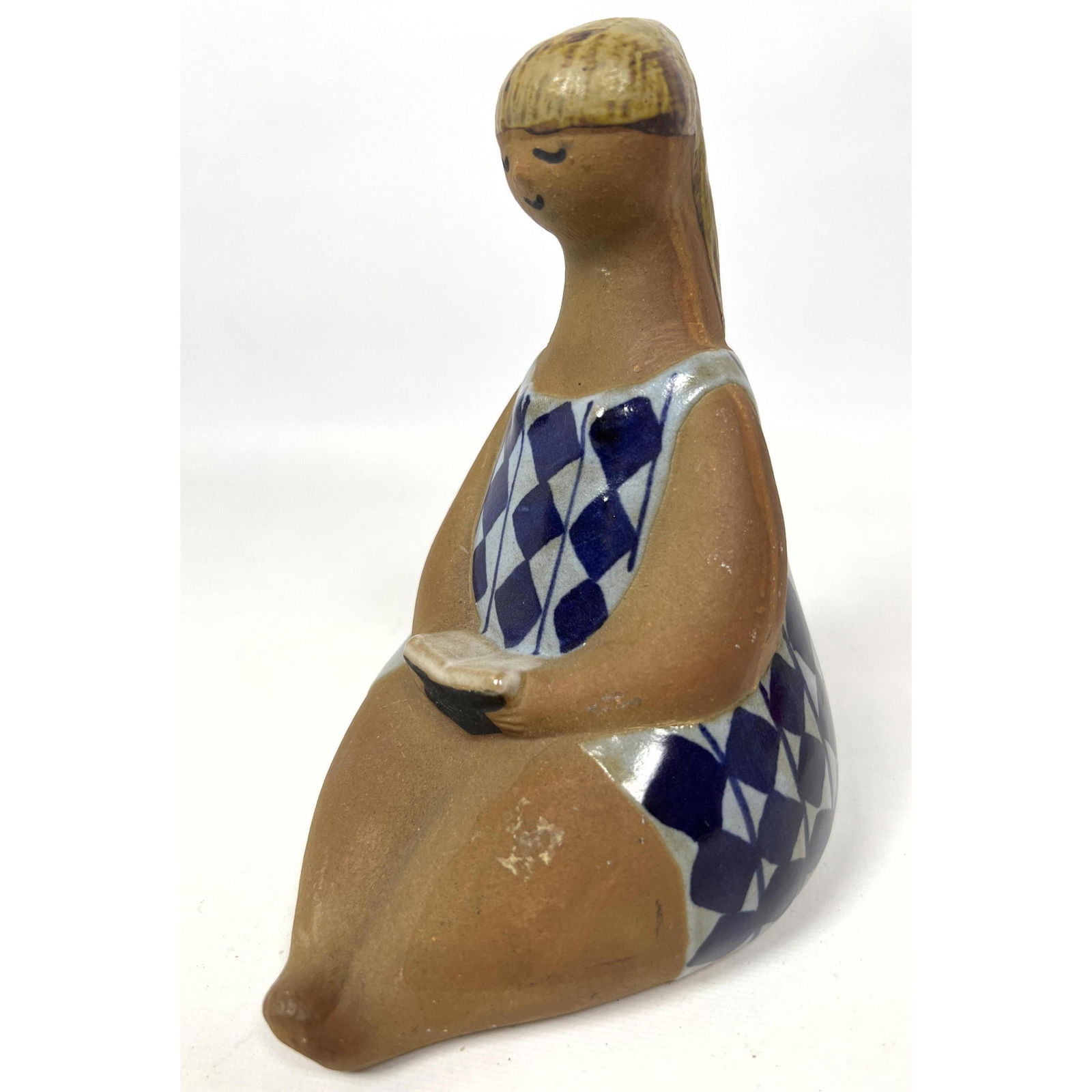 LISA LARSON for GUSTAVSBERG Pottery Bather. "Amalia" Female Sculpture Reading a Book. Marked L.L. Sw (1 of 7)