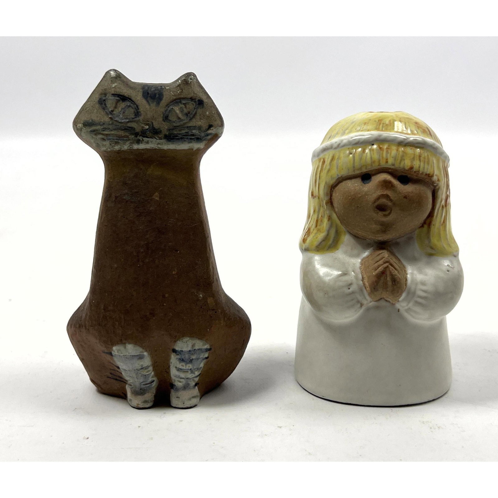 2pcs Pottery Figures. Lisa Larson Gustavsberg Sweden Blonde Girl. and Lisa Larson style Cat Figure. (1 of 9)