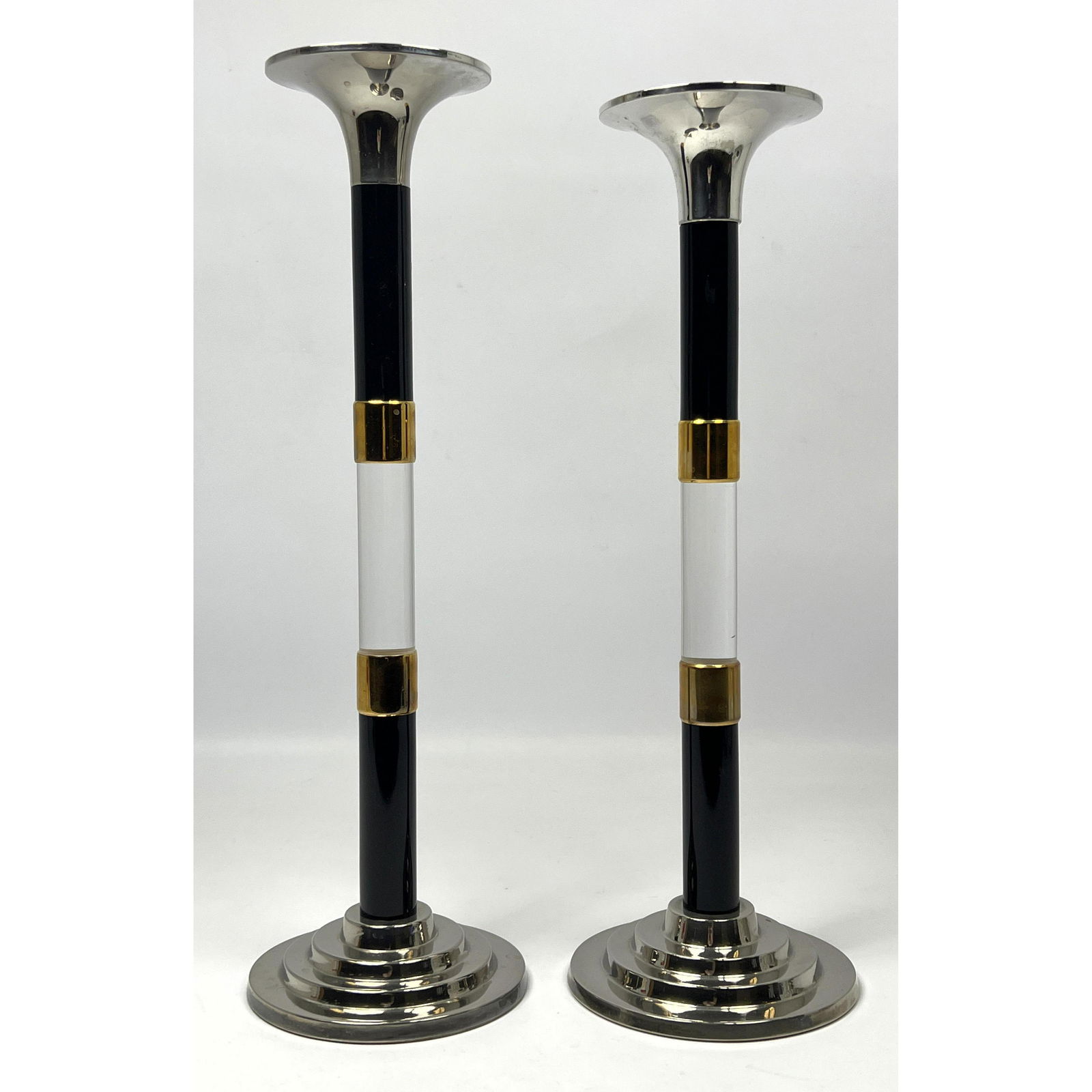 Pair Gold and Silver plated Karl Springer style candlesticks (1 of 6)