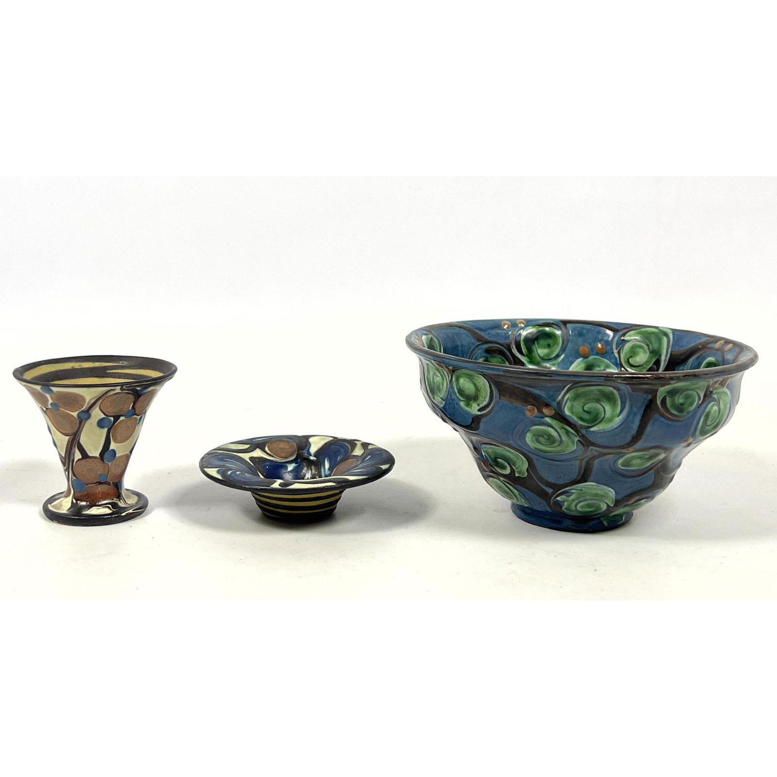 3 pcs Kahler Keramik Pottery. Bowl and vases. Colorful Danish Hand Painted Designs. (1 of 10)