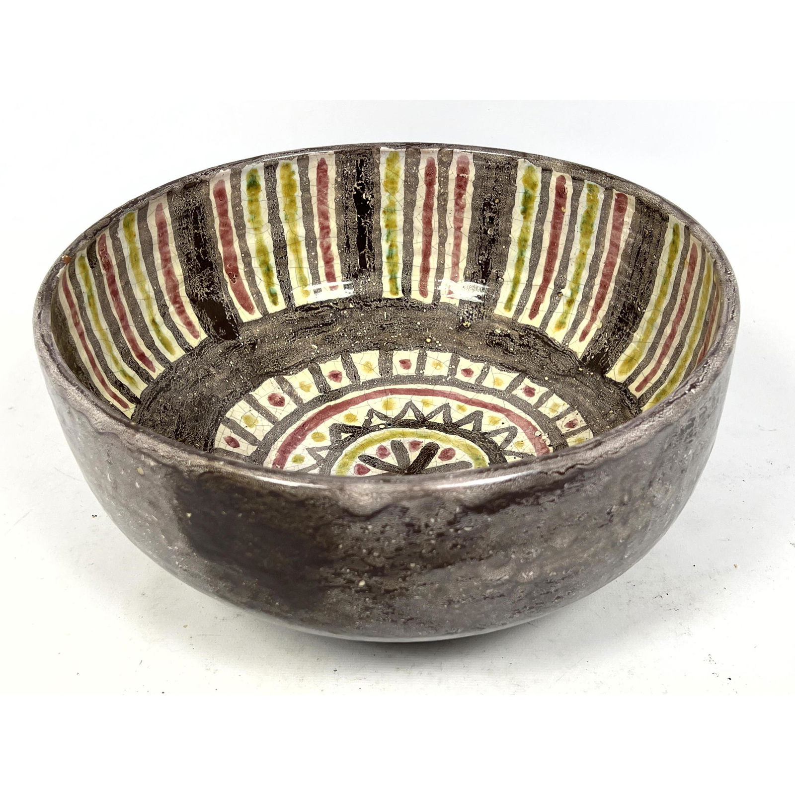 SZEKELY and BORDERIE French Art Pottery Bowl. Red ware with Glazed Design. Incised marks. (1 of 6)