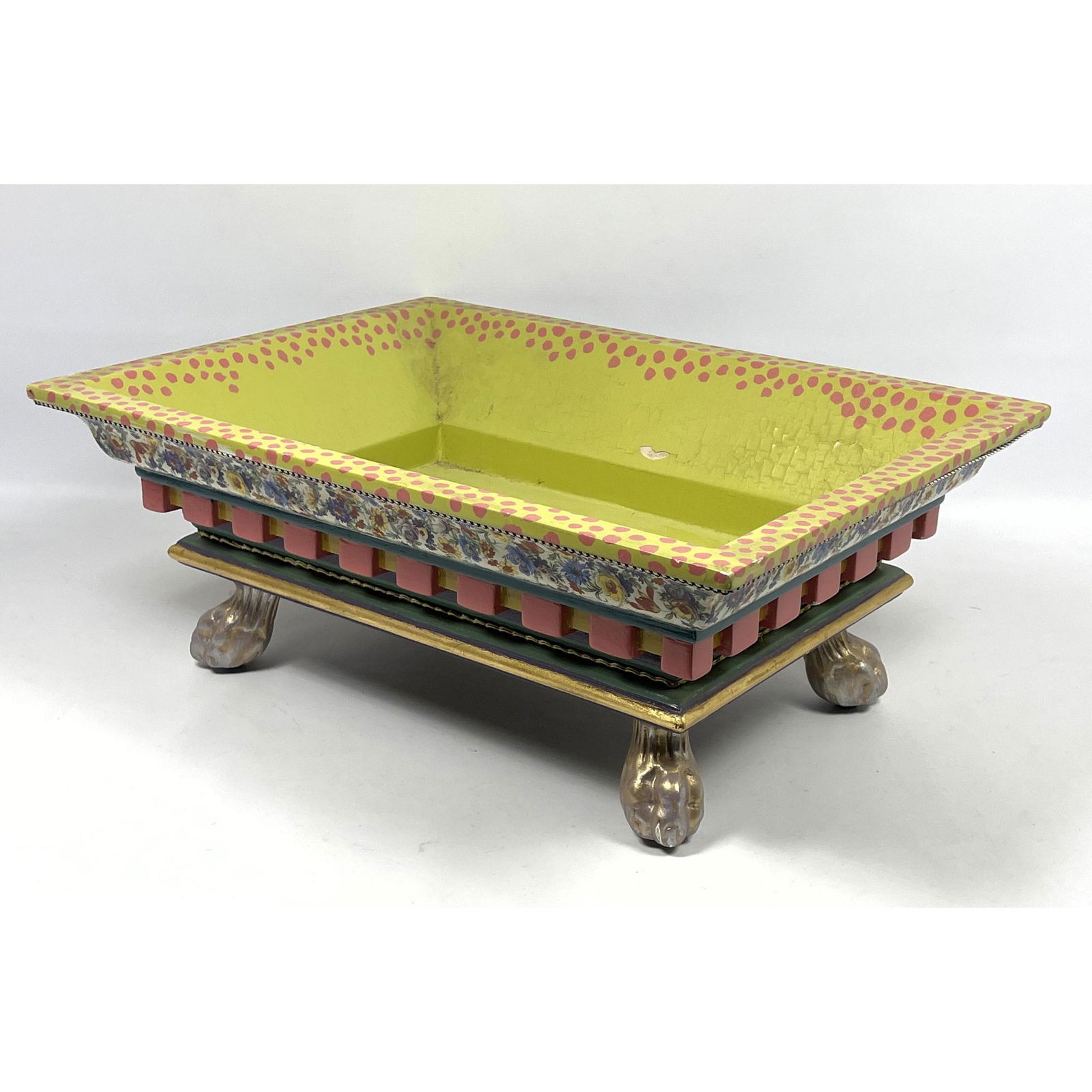 MacKENZIE CHILDS Rectangular Center Bowl. Hand Painted. Metal tag. (1 of 12)