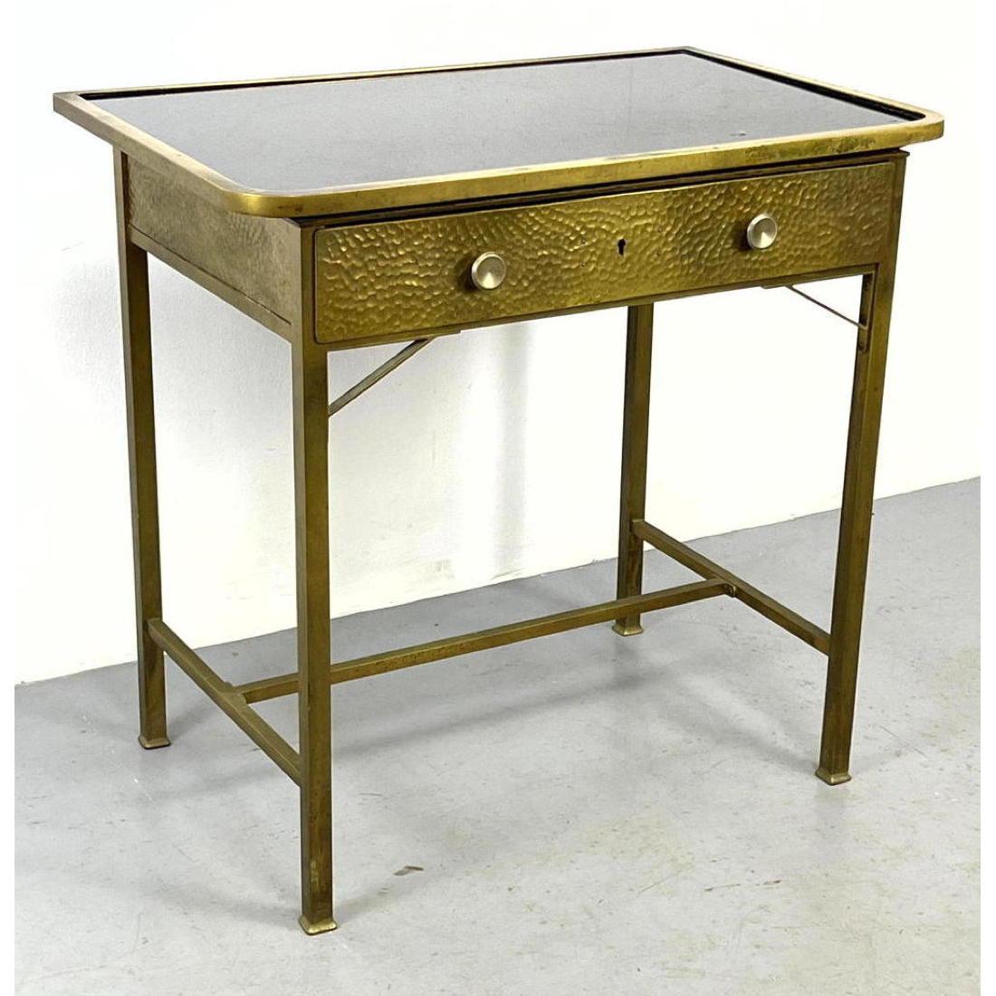 Vintage Modernist Brass Desk. Black Top. Single drawer with hammered textured front. secessionist St (1 of 11)
