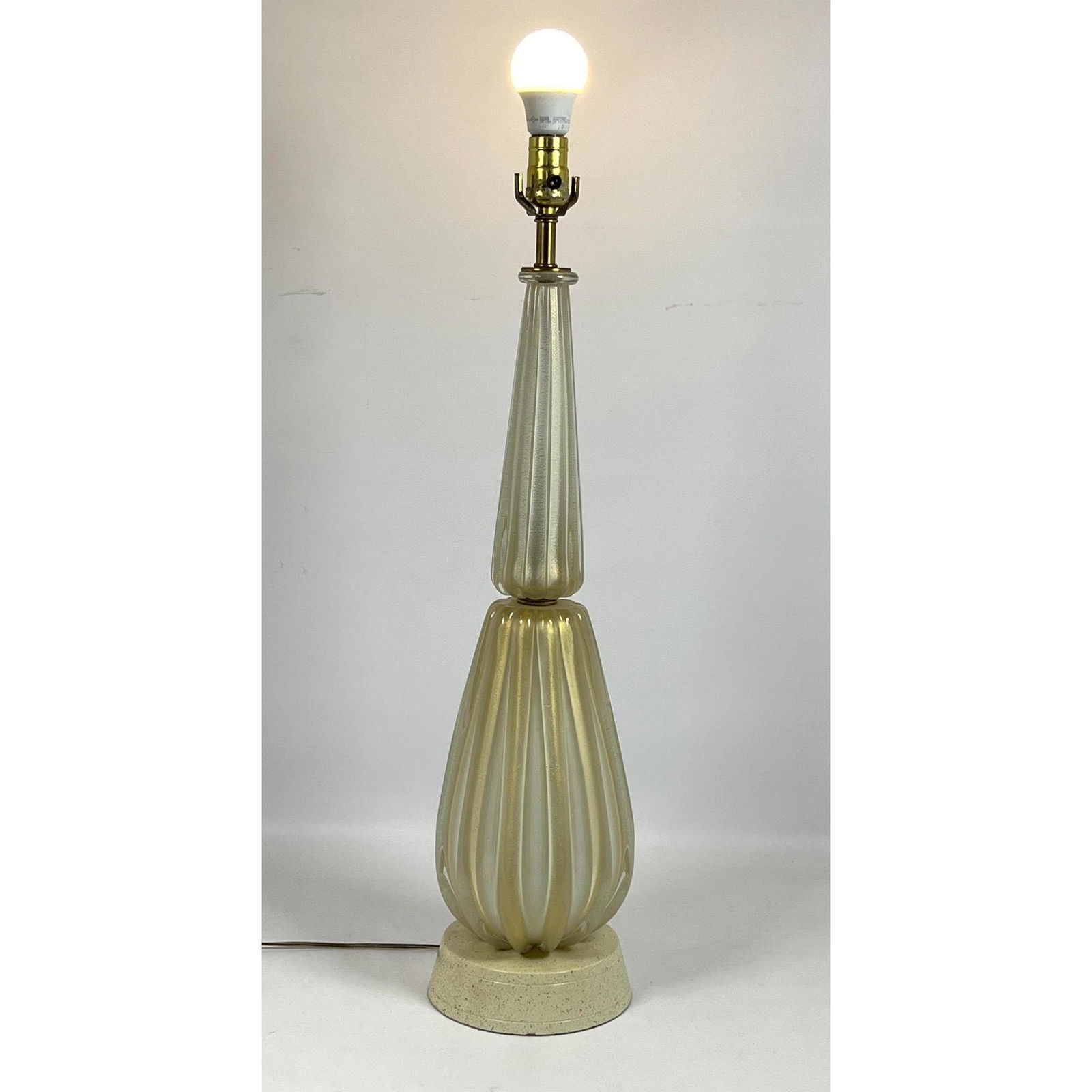 Murano Art Glass Table Lamp. Ribbed form with Gold Flecks. Barovier Toso Style. (1 of 5)