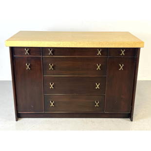 Paul Frankl Cork Top Server Credenza CabinetÐ Johnson Furniture. John Stuart Label.: Paul Frankl Cork Top Server Credenza CabinetÐ Johnson Furniture. John Stuart Label. Dimensions: H: 32 inches: W: 48 inches: D: 23 inches --- Delivery Offer: Uniques offers curbside delivery to NYC, M