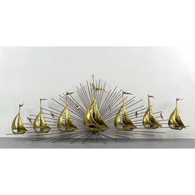 C Jere Style Brutalist Brass Nautical Wall Hanging Modernist Metal Wall Sculpture. Sunburst Form wit (1 of 7)