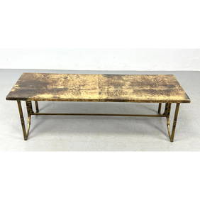 ALDO TURA Lacquered Goatskin Italian Cocktail Table. Stylish Gilt Iron Legs. Brown goat skin top. Un (1 of 13)