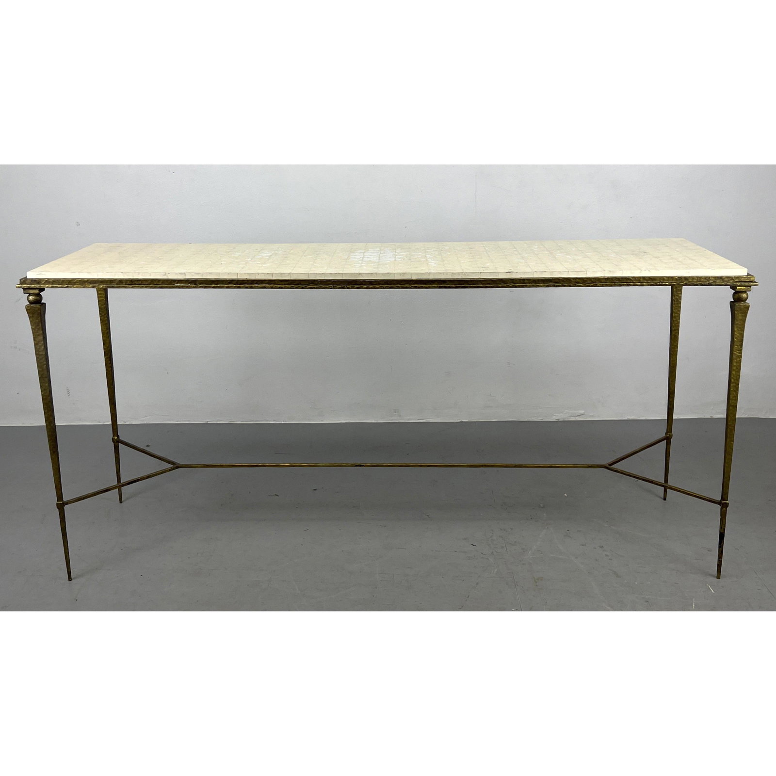 Modernist Hall Console Table. Faux Top. Gilt Iron Frame. (1 of 12)