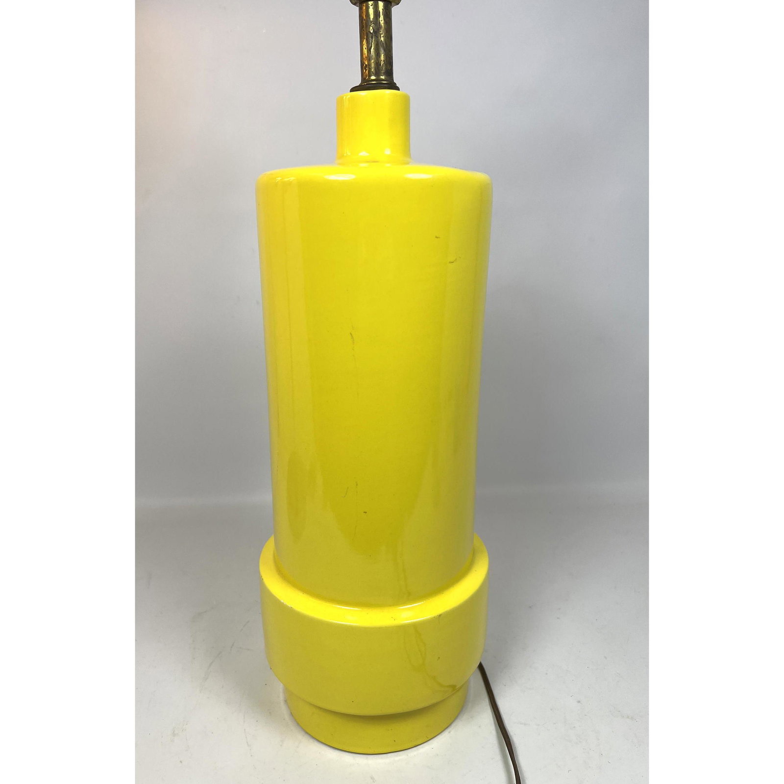 Bright Yellow Glazed Modernist Table Lamp. Tall Column Form. (1 of 8)