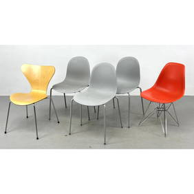 Lot 5 Modernist Side Dining Chairs. 1 FRITZ HANSEN Wood Chrome Frame Chair. Marked. 2 -4. 3pc PEARSO (1 of 15)