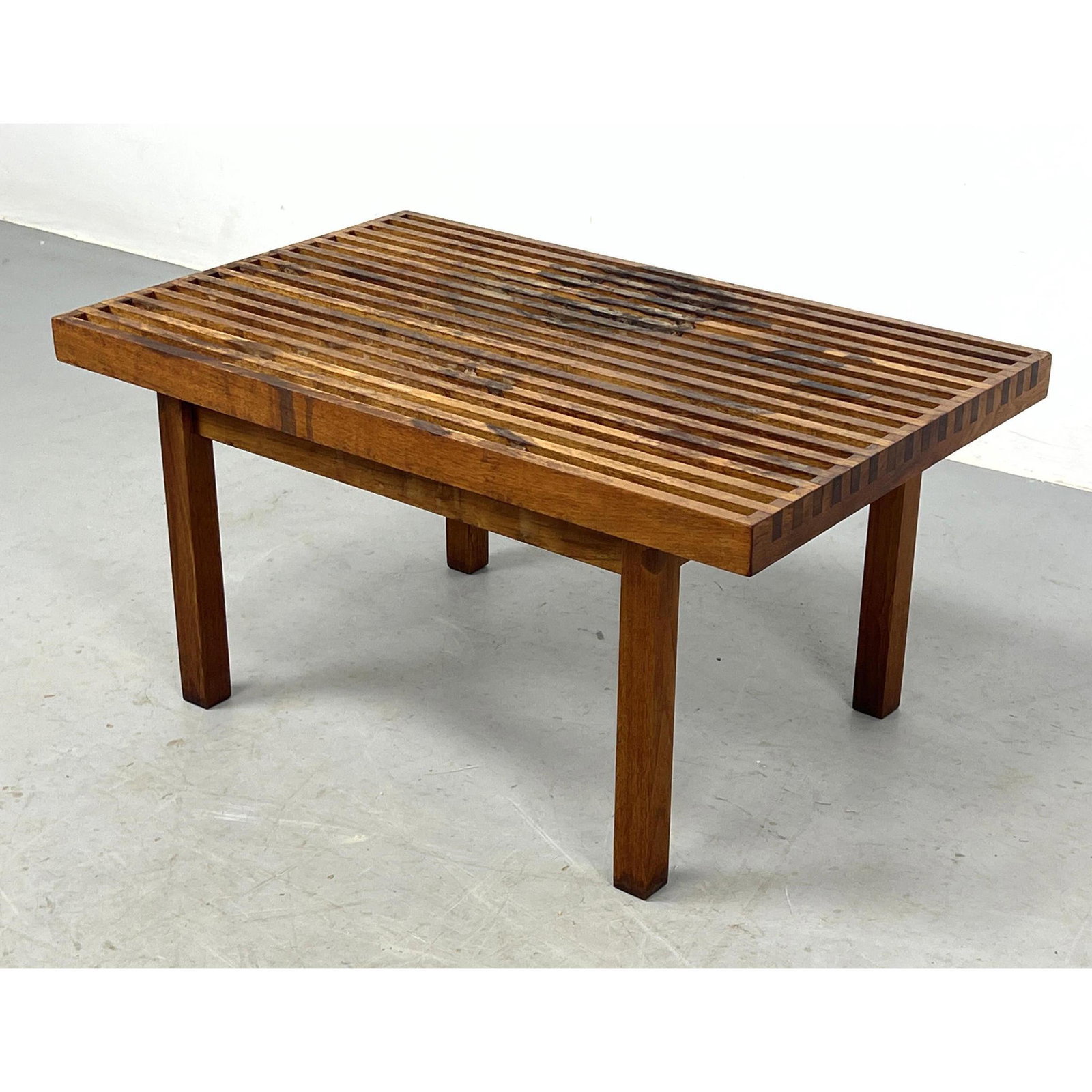 Mel Smilow Style Walnut Slat Bench Coffee Table. Square Legs. (1 of 7)