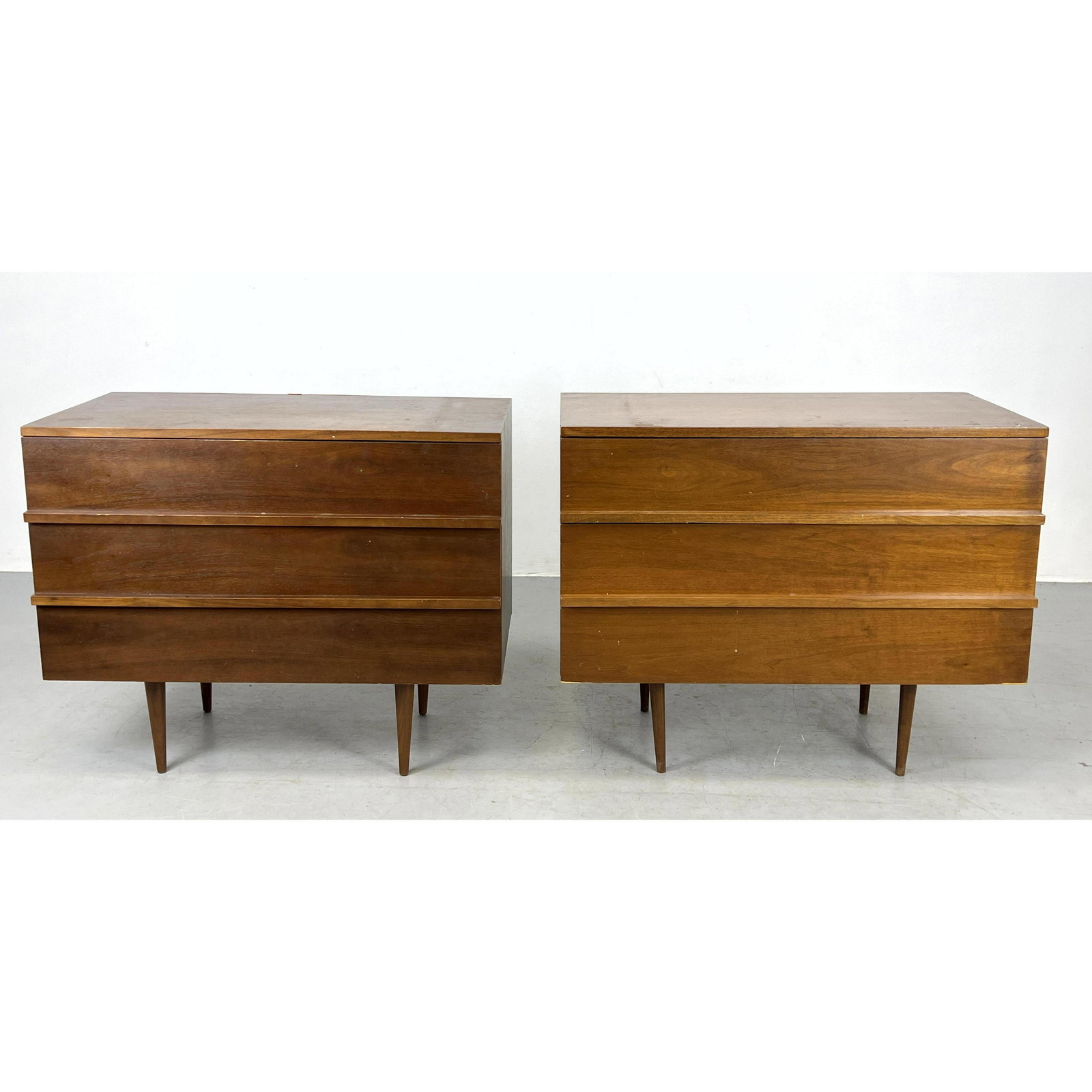 Pair Mel Smilow for Smilow Thielle Walnut 3 drawer dressers with optional wall hanging bracket on ba (1 of 12)