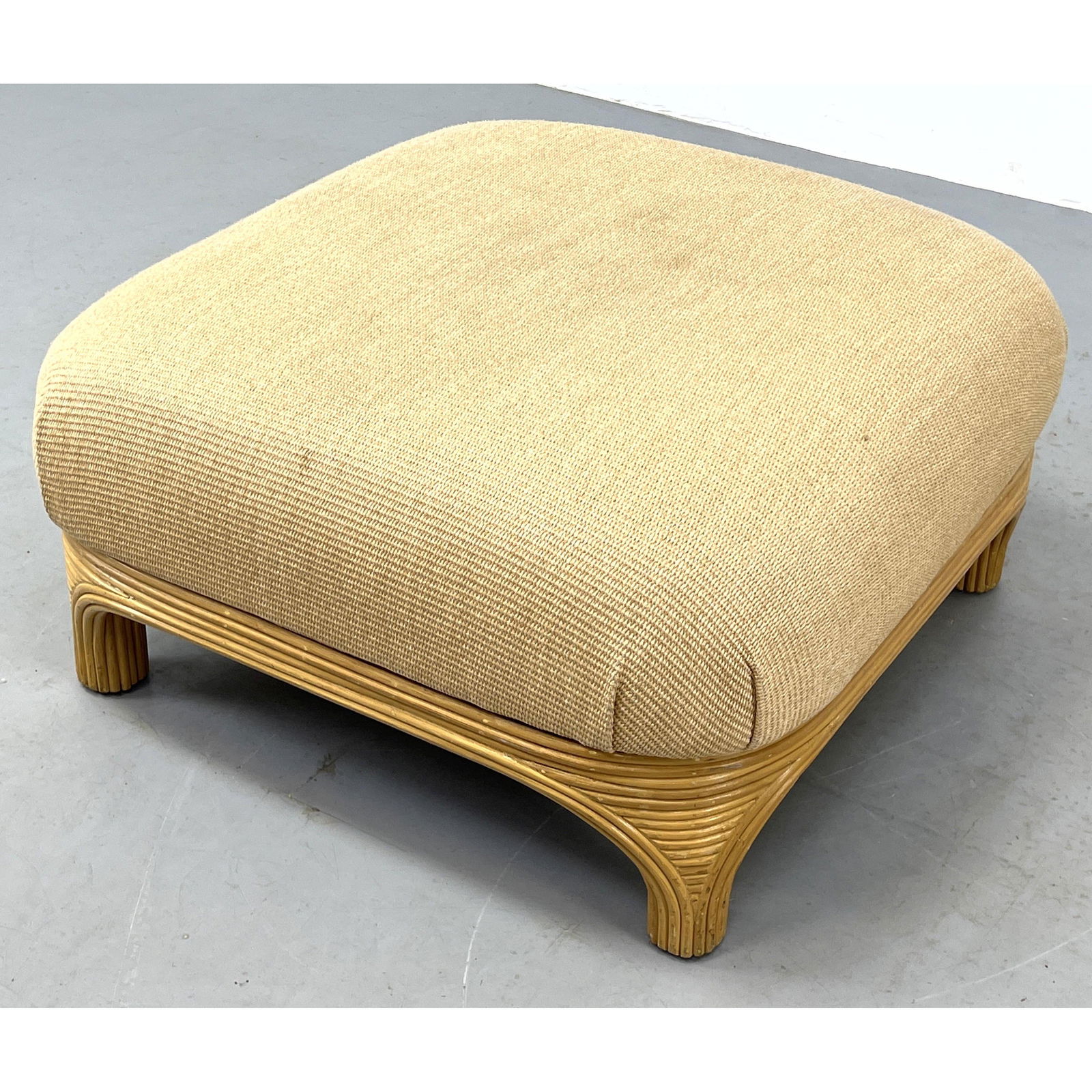 Gabrielle Crespi style Rattan Ottoman. Foot Stool. Upholstered cushion top. (1 of 10)