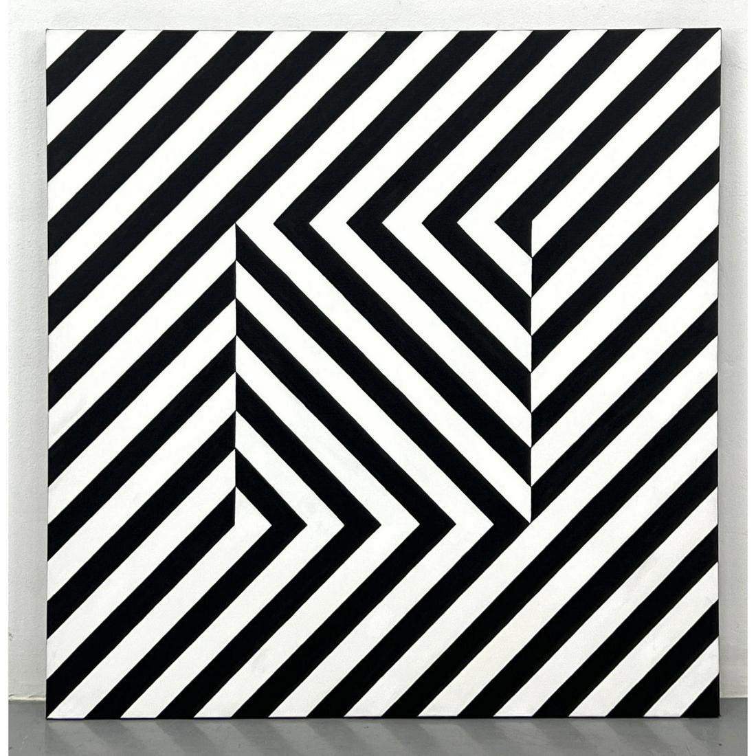 Lg TIM RAY FISHER Black and white Op Art acrylic painting on canvas, signed on Reverse (1 of 8)