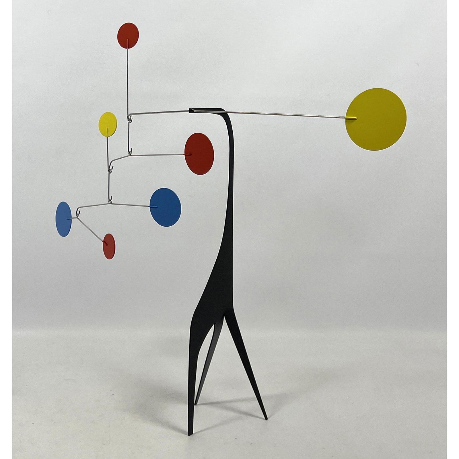 Abstract Kinetic Stabile Table Sculpture. Giraffe form base with primary colored discs balanced on w (1 of 6)