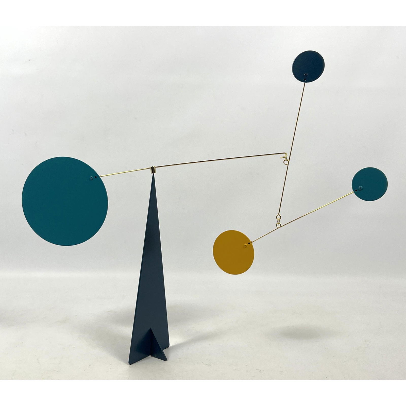 Colorful Kinetic Wind Sculpture Stabile. Indoor sculpture with 4 suspended discs above metal base. (1 of 5)