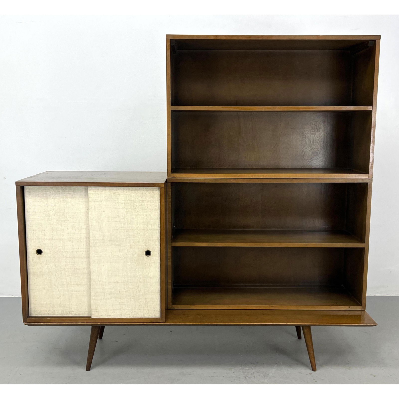 4pc PAUL McCOBB Planner Group Lot. Low Coffee Table. Pr Small Bookcases. Small Cabinet with 2 Slidin: 4pc PAUL McCOBB Planner Group Lot. Low Coffee Table. Pr Small Bookcases. Small Cabinet with 2 Sliding doors. Foil label on sliding door unit. . Dimensions: H: 58.5 inches: W: 60.5 inches: D: 18.25 inc