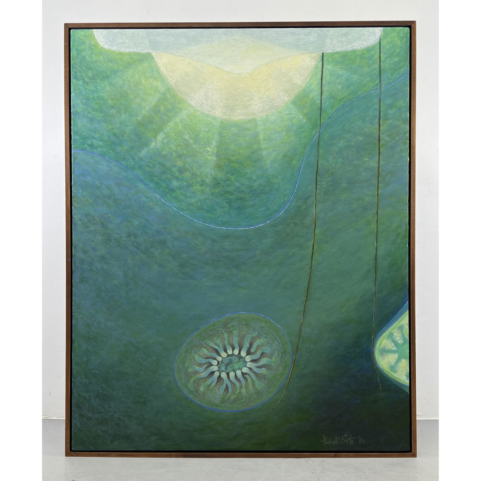 Tadashi Sato Modernist Painting on Canvas. Greens and Blues. (1 of 9)