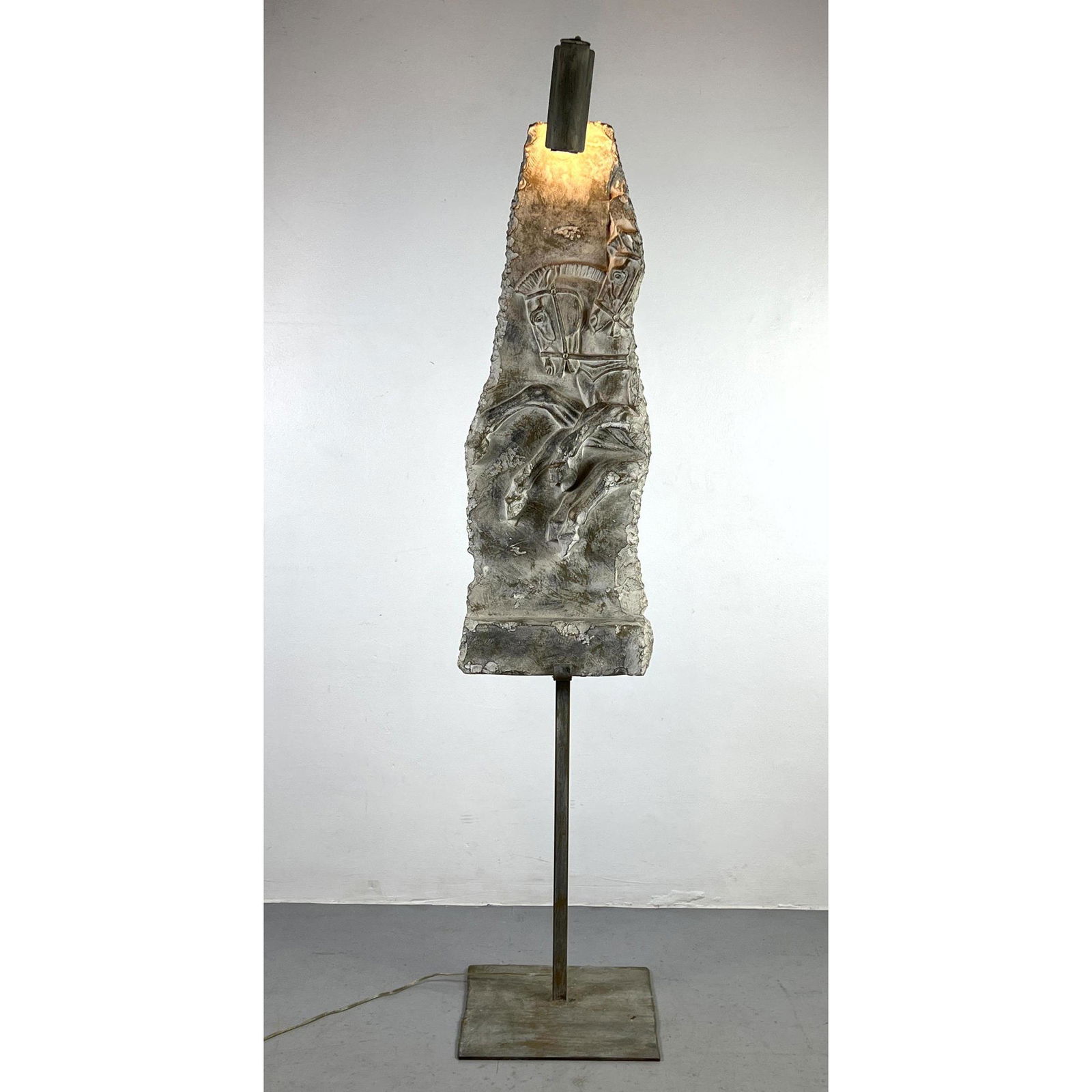 Cast and Painted Plaster Relief Plaque. Metal Stand with light. Intended to be a replica of ancient (1 of 19)