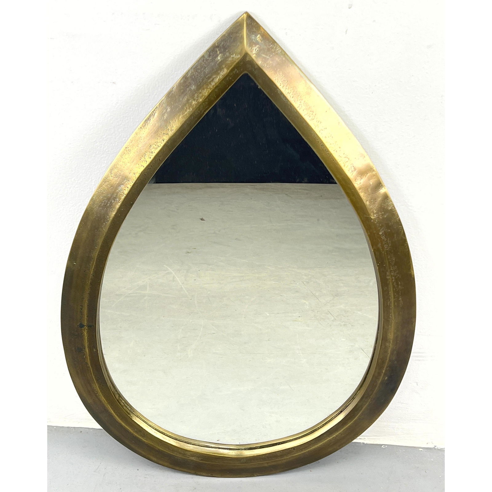 Bronze tone metal teardrop wall mirror. Modernist design. (1 of 7)