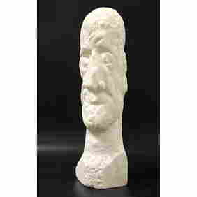 Carved Marble Portrait Bust. Elongated flattened head and face. Signed C D. Has 332 carved to bust. (1 of 10)