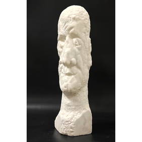 Carved Marble Portrait Bust. Elongated flattened head and face. Signed C D. Has 332 carved to bust. (1 of 10)