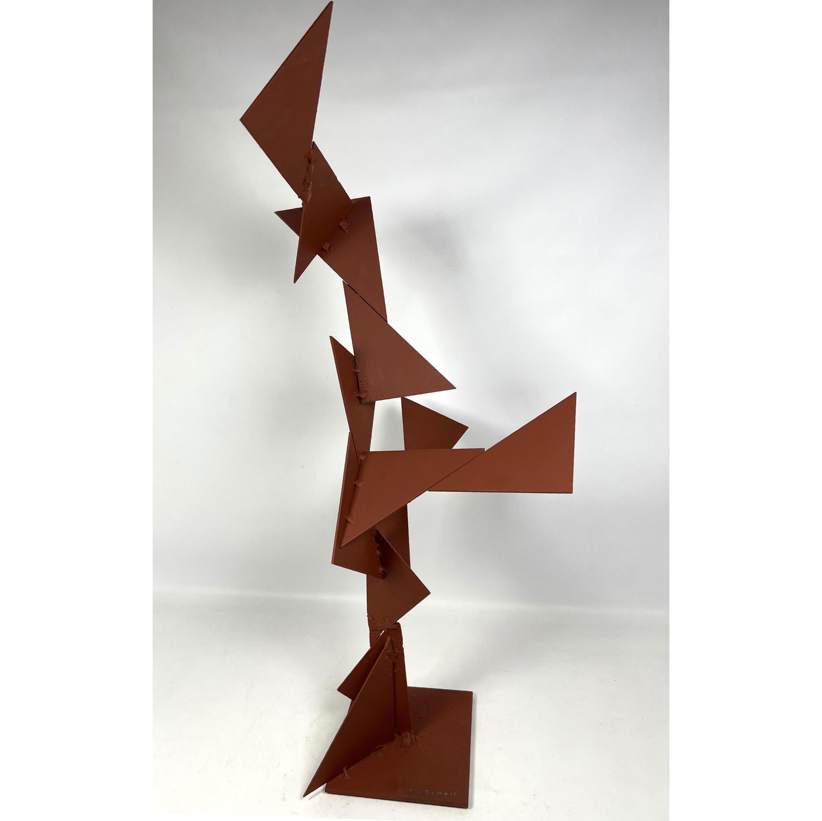 JOE SELTZER Welded and Painted Red Metal Sculpture. Modernist Welded Elements. Signed. (1 of 8)
