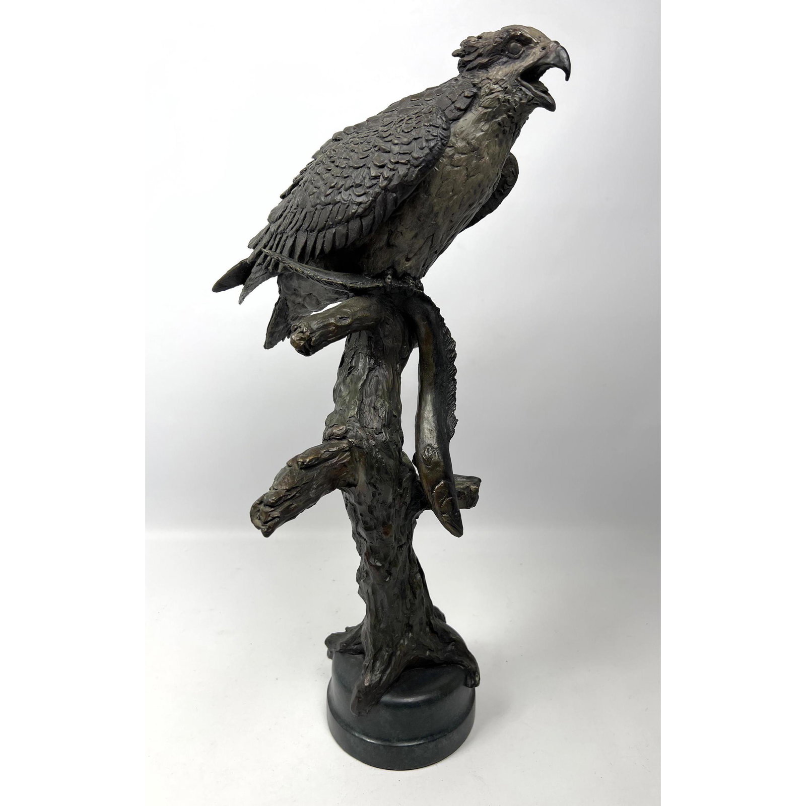 1994 Signed TURNER Bronze Falcon Sculpture. Bird on Branch perch. Signed; 3/75. 1994. William Turner (1 of 12)
