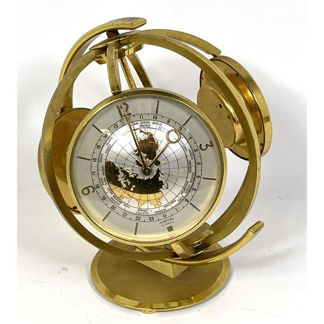 IMEXAL 15 Jewels Globe style Modernist Clock. World Globe Design with Barometer, Thermometer, World (1 of 7)
