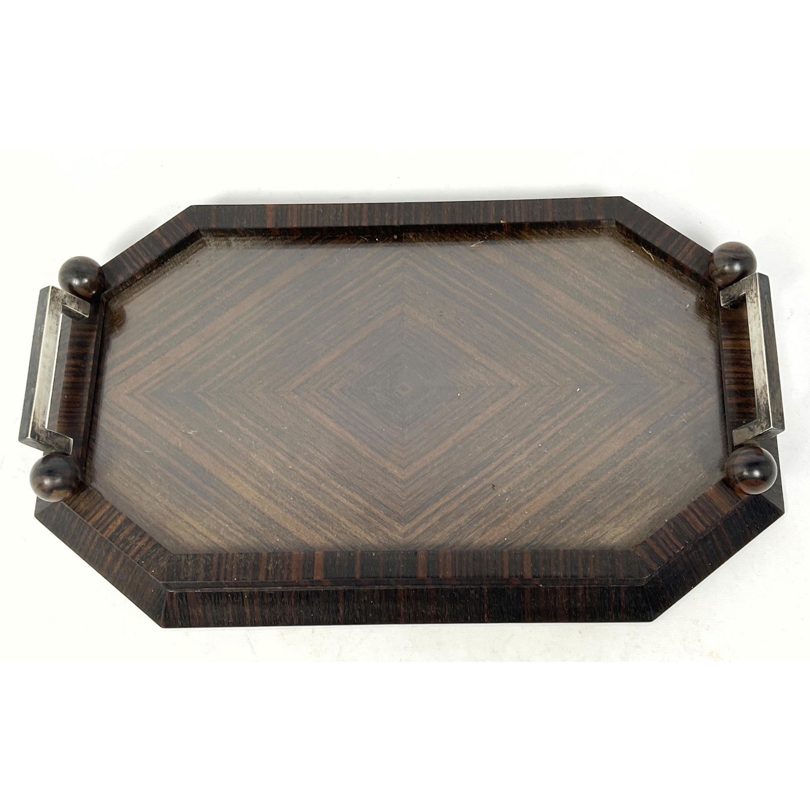 Macassar Ebony Austrian tray. with .935 silver handles. Austrian .935 Hallmark from period of German (1 of 9)