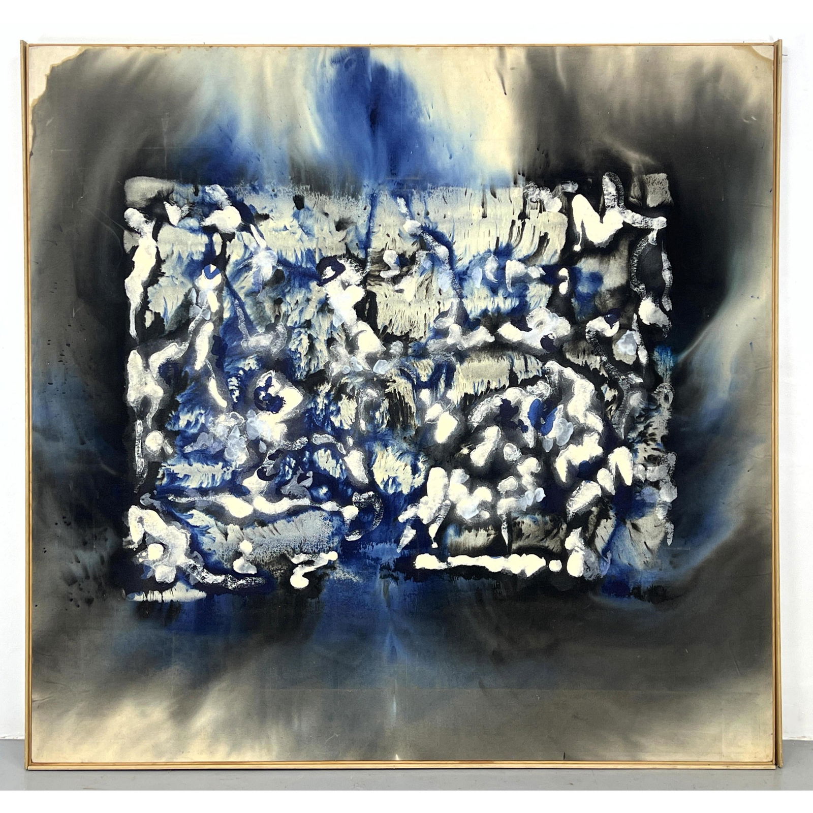 Oversized Modernist Abstract Stain Painting. Signed ACHAIA '02. Blue, Black and Gray Palette. (1 of 11)