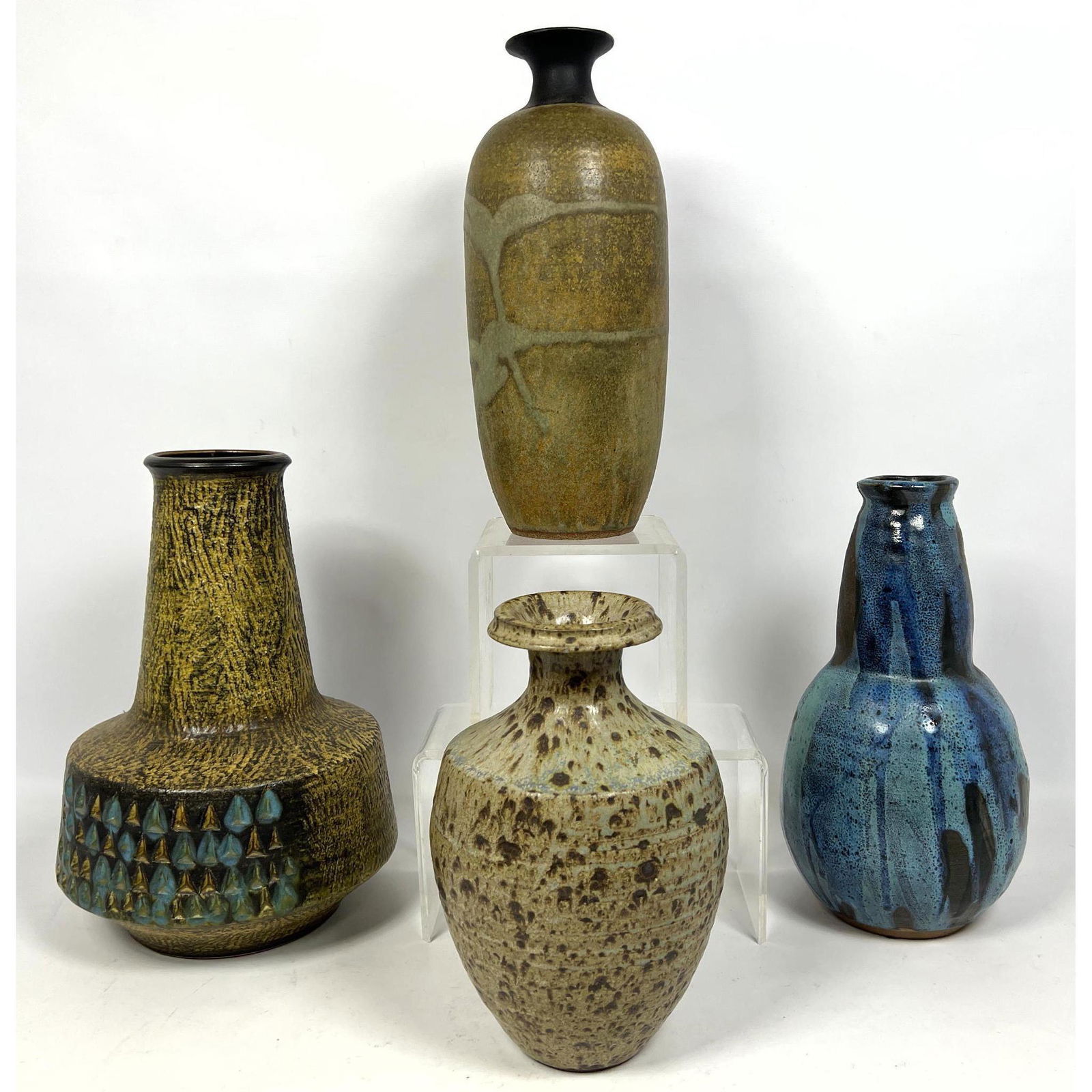 4pc Artisan and WEST GERMAN Pottery Vases. Signed GERMAN; Signed G. BRADSON. Signed SPANGLE????. Sig (1 of 13)