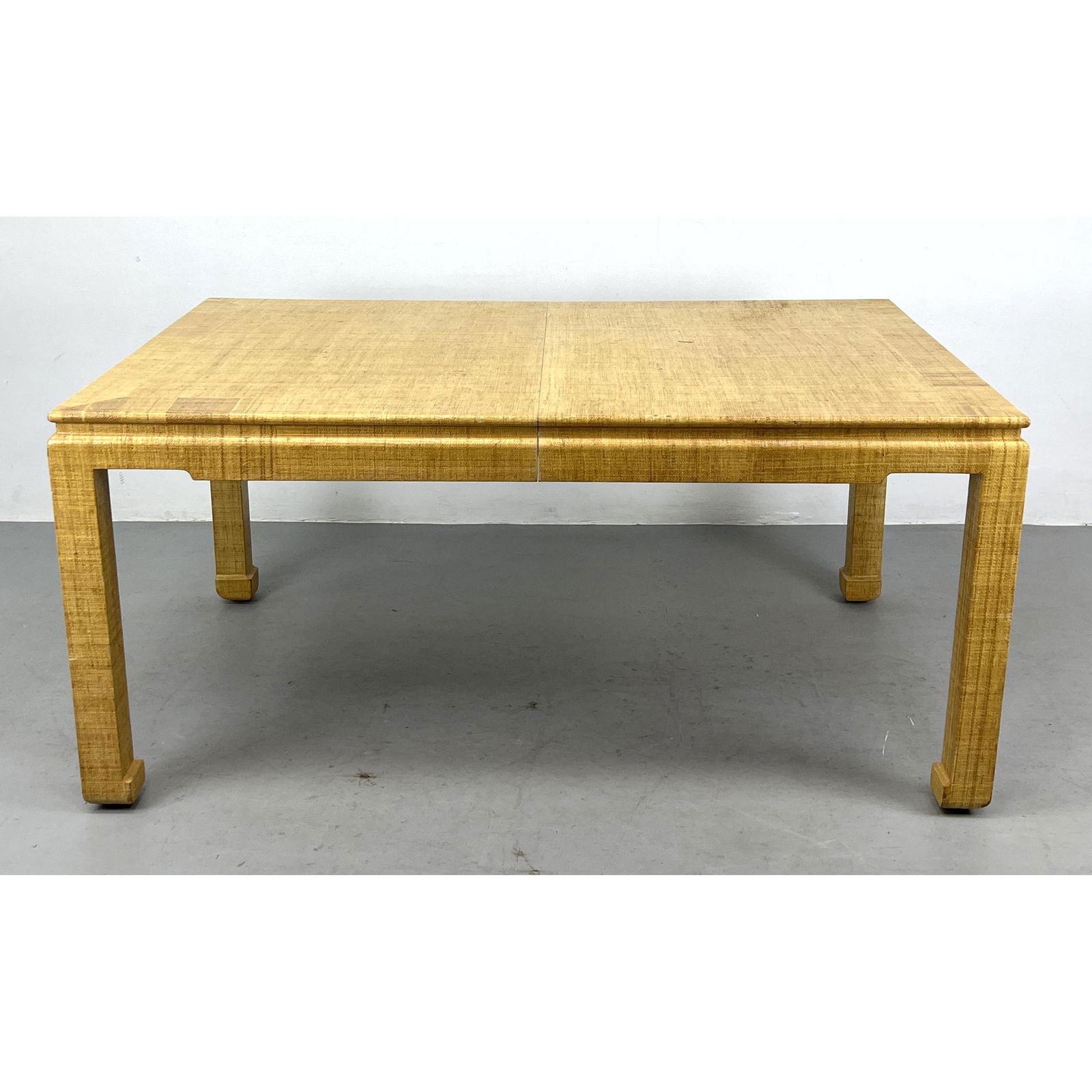 Karl Springer Style Dining table grass cloth covered. No Leaves. (1 of 9)