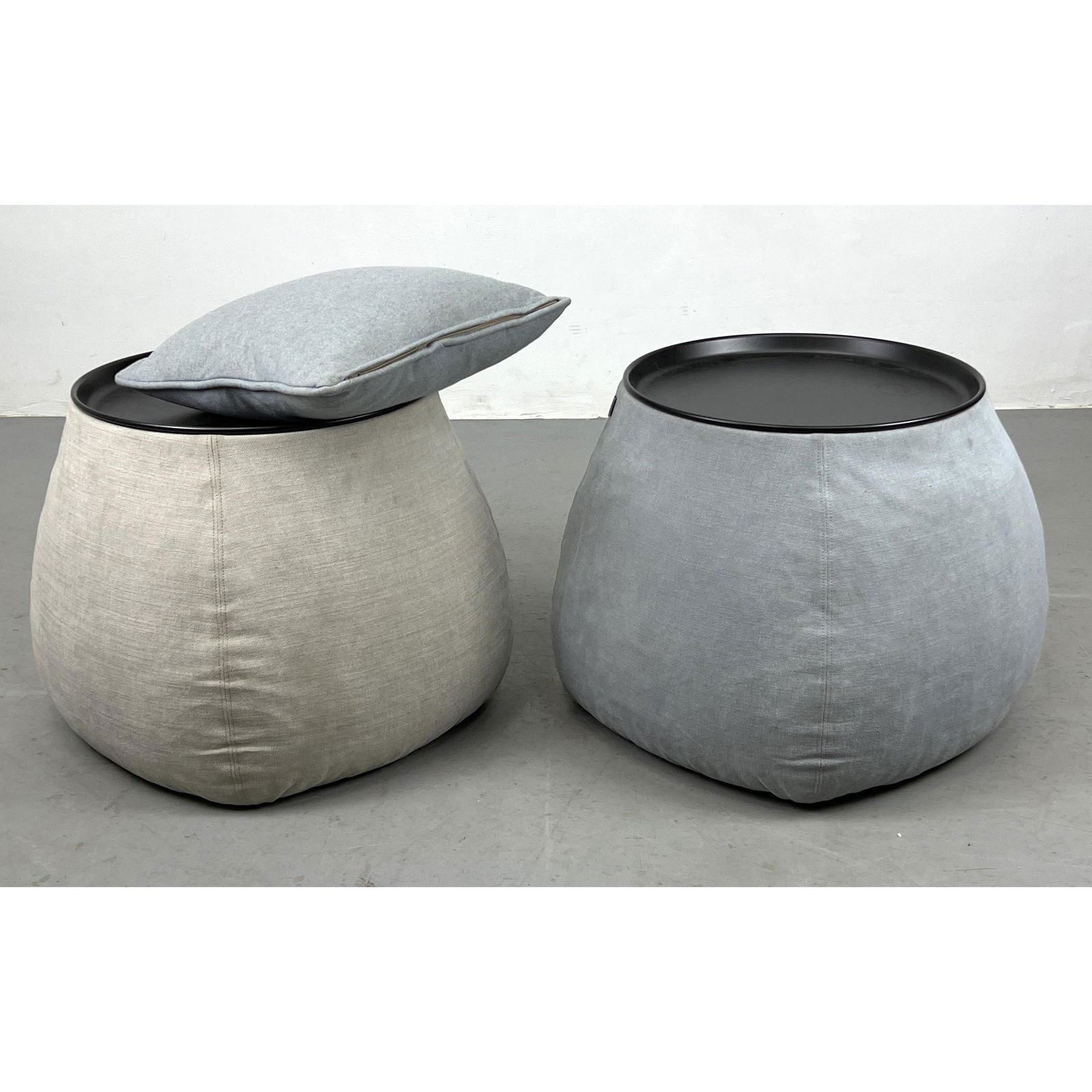 2 B and B ITALIA Bean Bag Style Side Tables with Metal Tray Tops. Open for storage!!!!  Marked. Diff (1 of 8)
