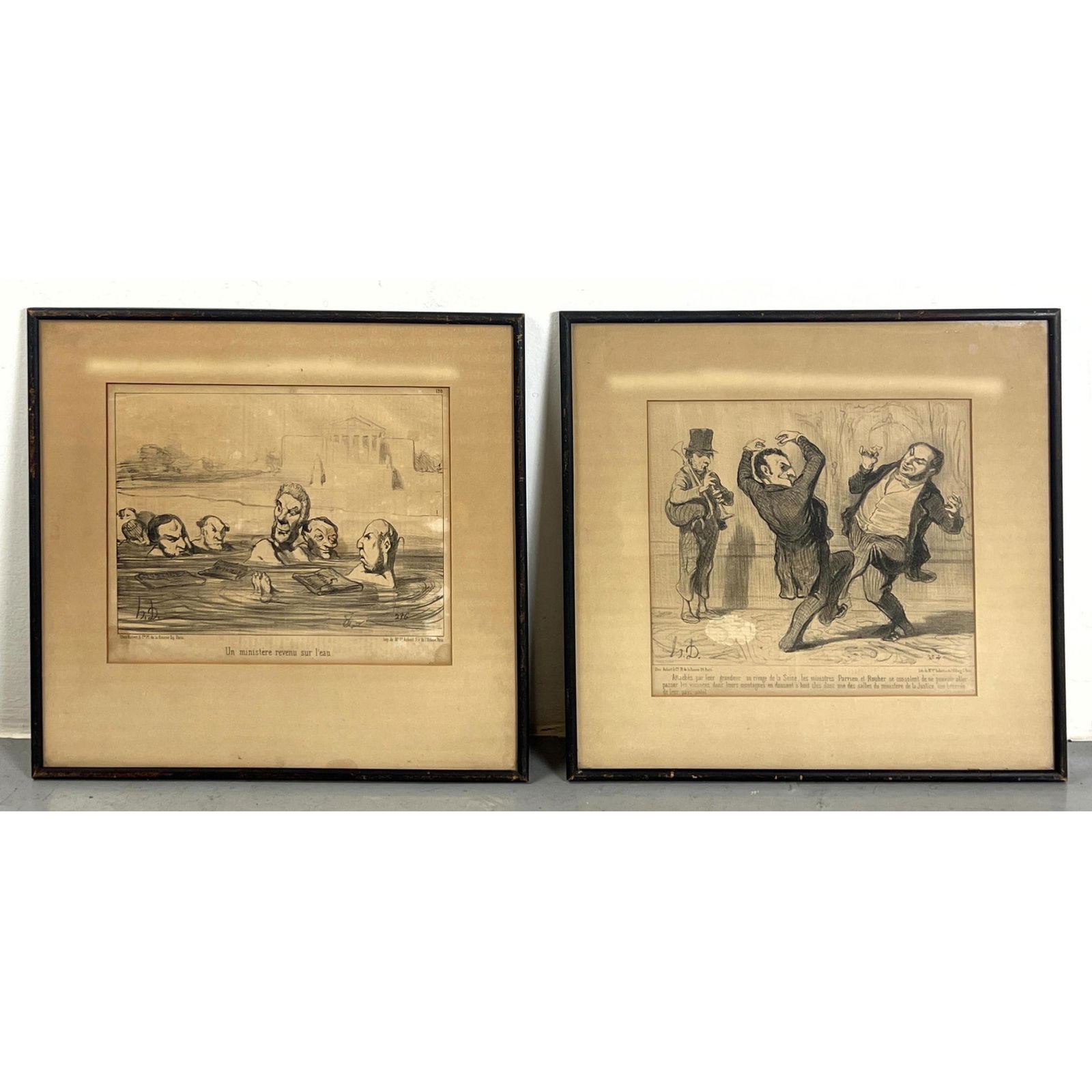 Pr HONORE DAUMIER  Book Plates. "un Ministere revenu sur l'eau".  and another with dancing men (1 of 12)