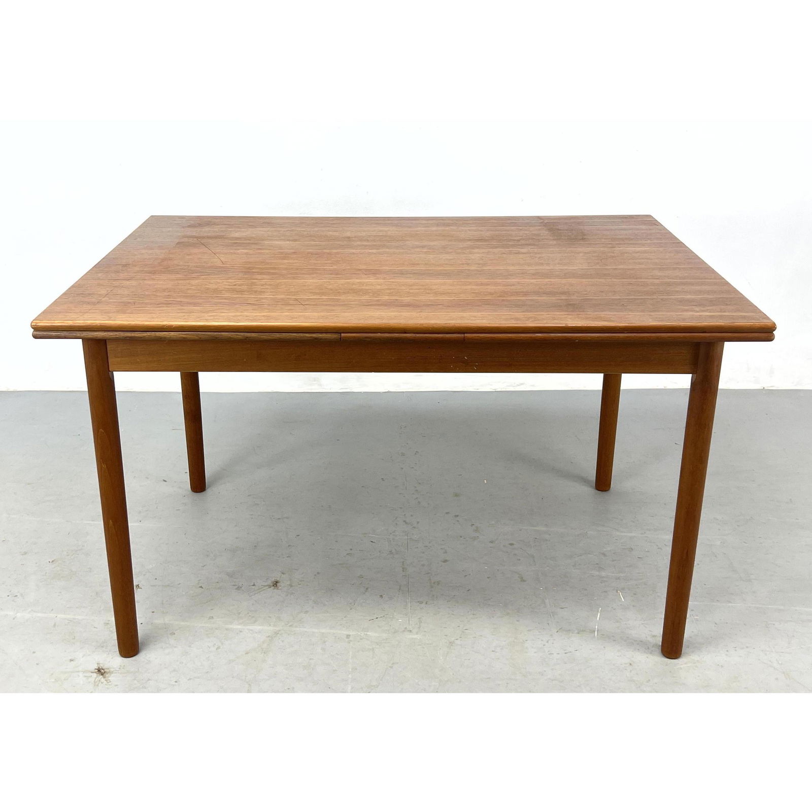 Danish Modern Denmark Teak Draw Leaf Dining Table Label to Underside. Refractory style. Fading with (1 of 9)