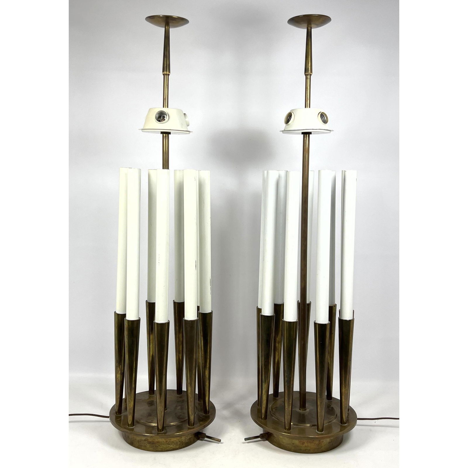 Pr Brass TOMMI PARZINGER style Table Lamps. by Stiffel Candelabra style. White metal "candles" (1 of 14)