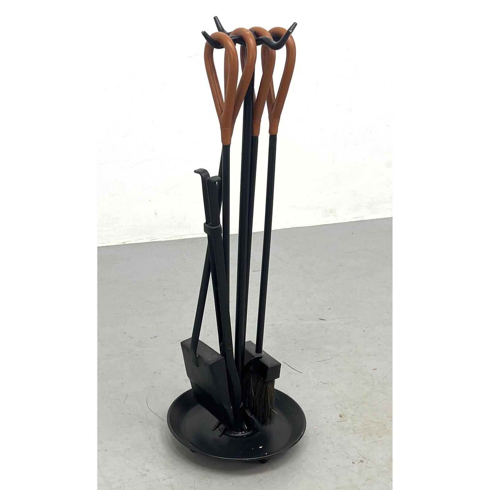 Jacques Adnet style leather handle fireplace tools (1 of 7)