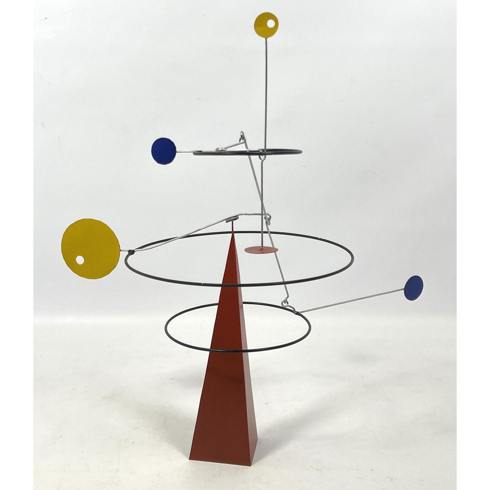 Contemporary SCOTT CAPP '23 Metal Kinetic Sculpture. Red Stabile pyramid base with Mobile elements. (1 of 9)