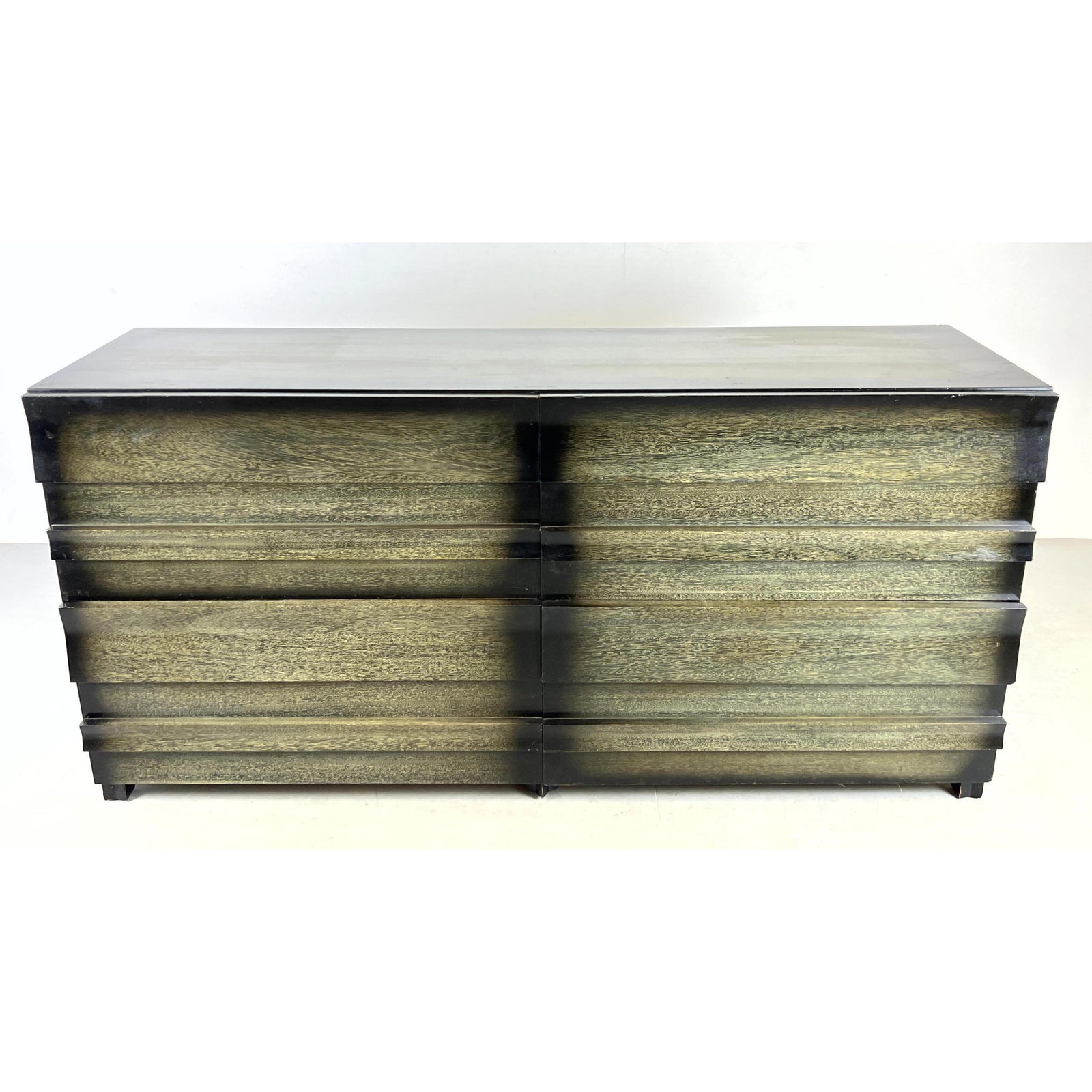 MODERNAGE Credenza Dresser Chest of Drawers. Ombre gray to black finish. Fabric label.: MODERNAGE Credenza Dresser Chest of Drawers. Ombre gray to black finish. Fabric label. Dimensions: H: 32 inches: W: 66 inches: D: 20 inches --- Delivery Offer: Uniques offers curbside delivery to NYC,