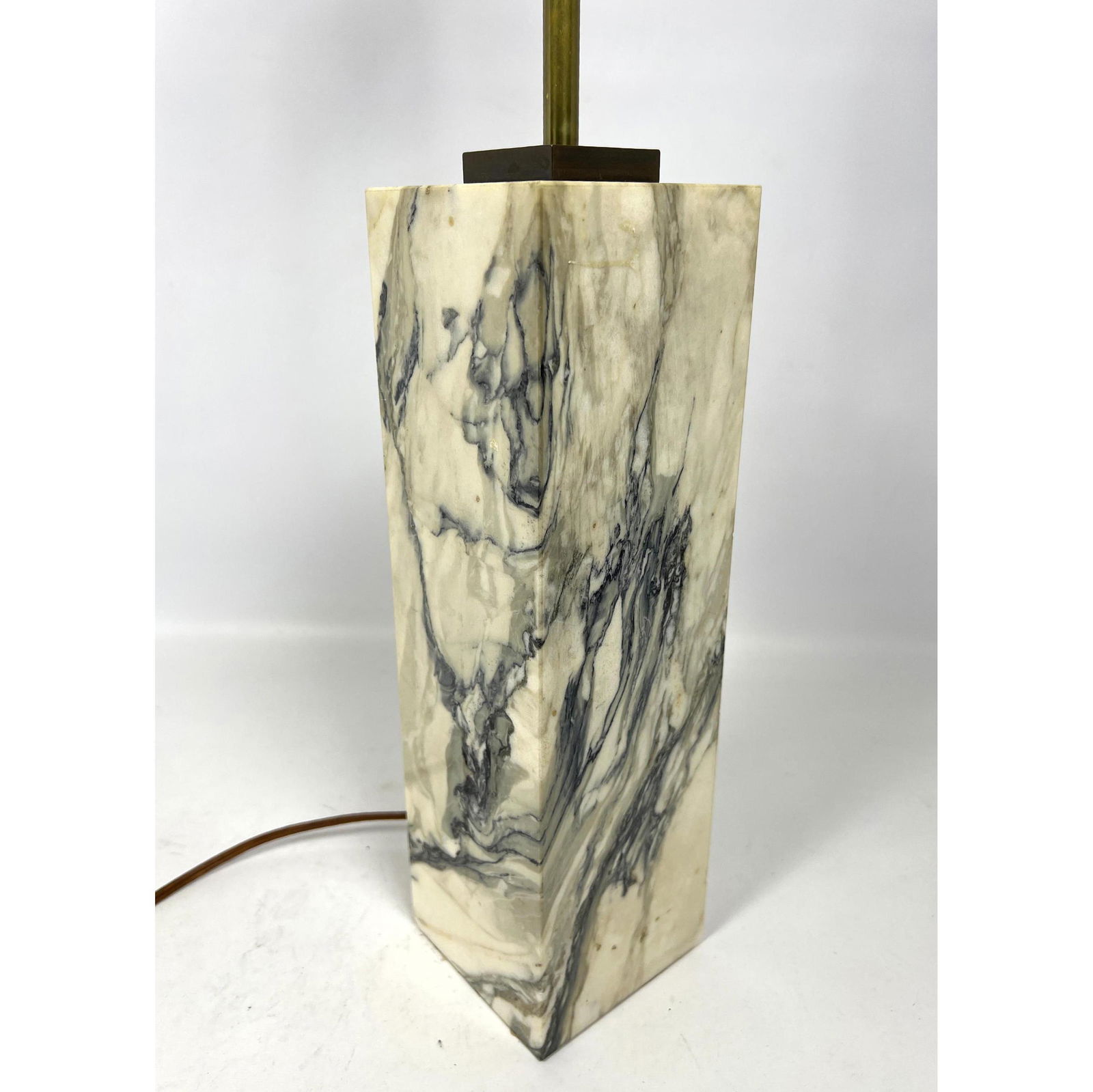 Robsjohn Gibbings marble Hansen NY 1950s Lamp Square Column Modernist. White marble with rich black (1 of 6)